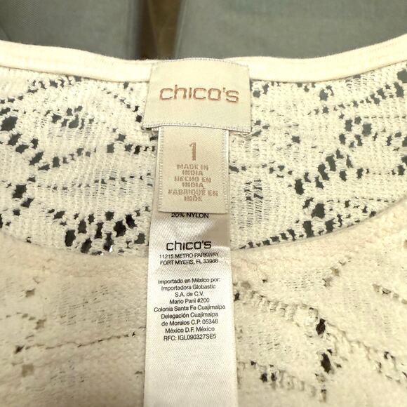 Chico’s Lace Bell Sleeve Top Ivory Sheer Knit Blouse Romantic Boho Size 1 (MED) - Picture 5 of 6